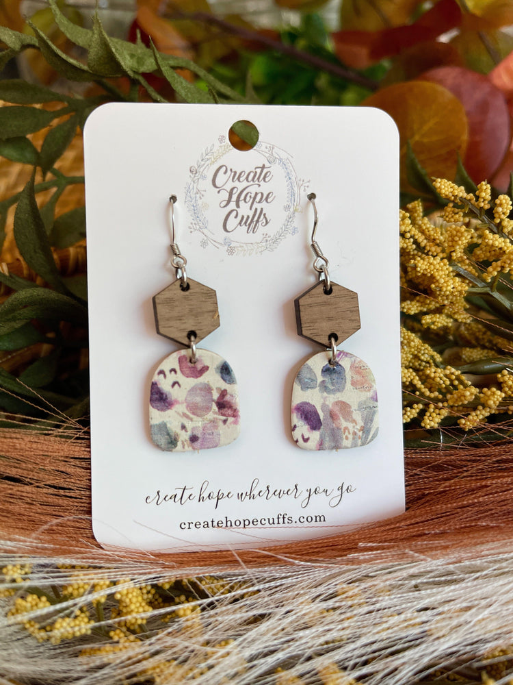 New Itty BItty Floral Prints | 3 Styles | Leather Earrings | Stacked Wood Stud | Hypoallergenic | Women Leather Earrings Create Hope Cuffs 