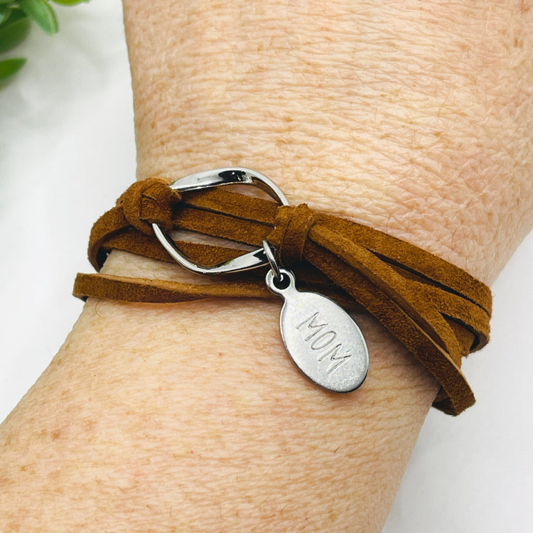 New Pendant Wraps | CHOOSE YOUR CHARM | Leather Wrap Bracelet | Women | Magnetic Leather Wrap Create Hope Cuffs Mid-Brown MOM 