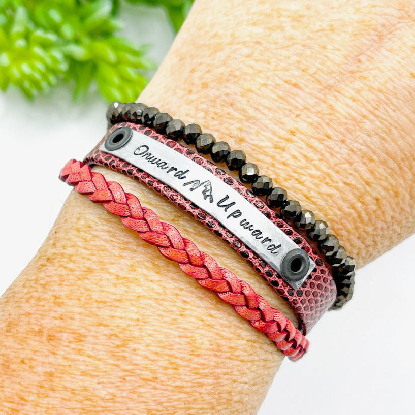 NEW! Pomegranate Red ONWARD Stack | Skinny Set | Leather Bracelets | Womens Skinny Bracelets Create Hope Cuffs 