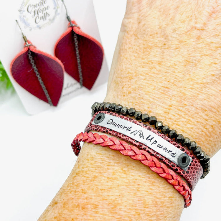 NEW! Pomegranate Red ONWARD Stack | Skinny Set | Leather Bracelets | Womens Skinny Bracelets Create Hope Cuffs 