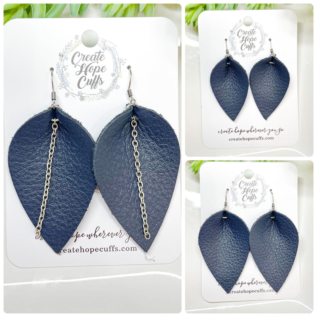 Nifty Navy Leather Earrings, 3 Options, Hypoallergenic