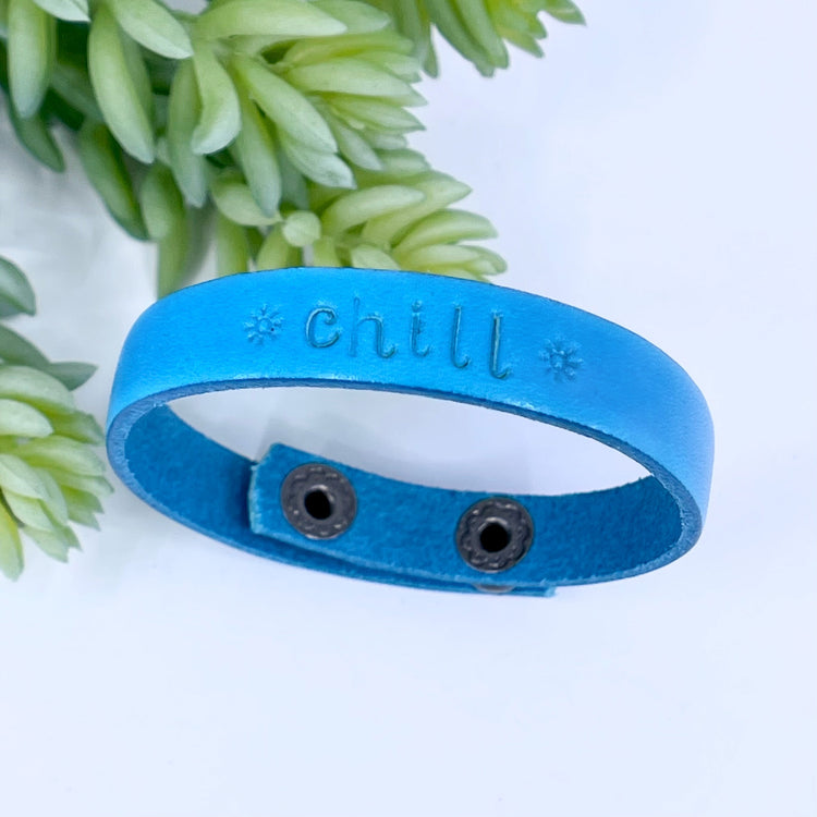 Ocean Blue 'CHILL' Leather Skinny Bracelet, adjustable Skinny Bracelets Create Hope Cuffs 