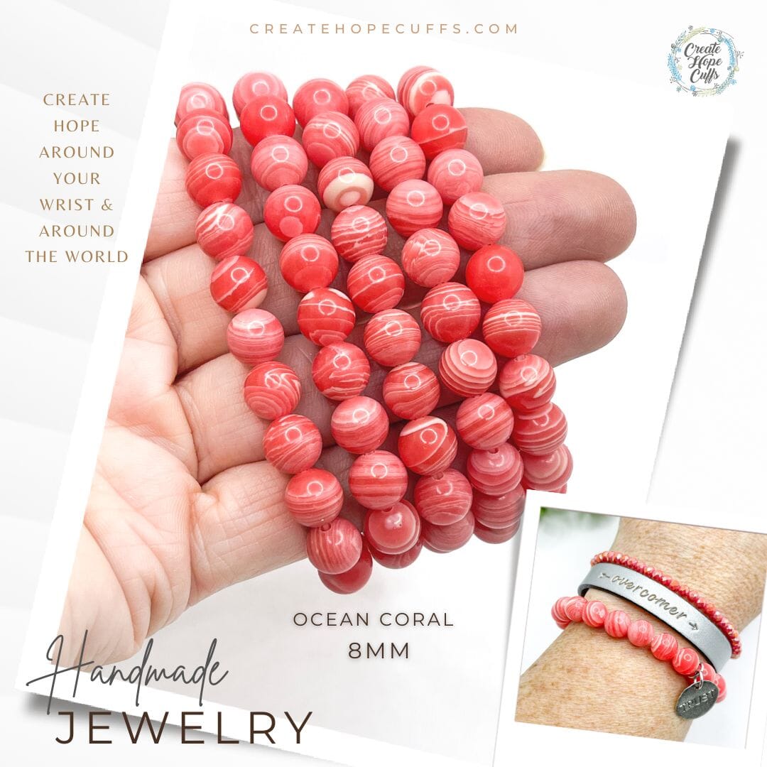 Ocean Coral Bead Bracelet | 8mm | 5 Phrases | Natural Stone | Womens Bracelets Create Hope Cuffs 