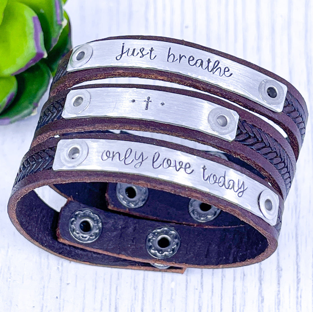 ONLY LOVE TODAY Braided Brown Leather Skinny Bracelet | 4 Colors | Adjustable Skinny Bracelets Create Hope Cuffs 