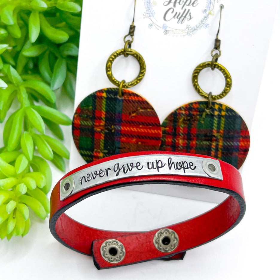 Outlander Plaid Leather Earrings | Stacked | Hypoallergenic | Women Leather Earrings Create Hope Cuffs 