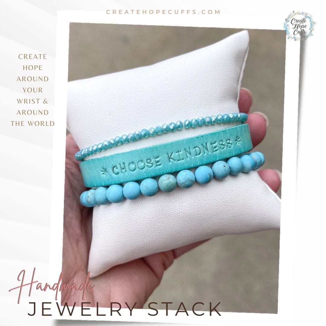 Pastel Blue CHOOSE KINDNESS Stack | Skinny Set | Leather Bracelets | Womens Skinny Bracelets Create Hope Cuffs 