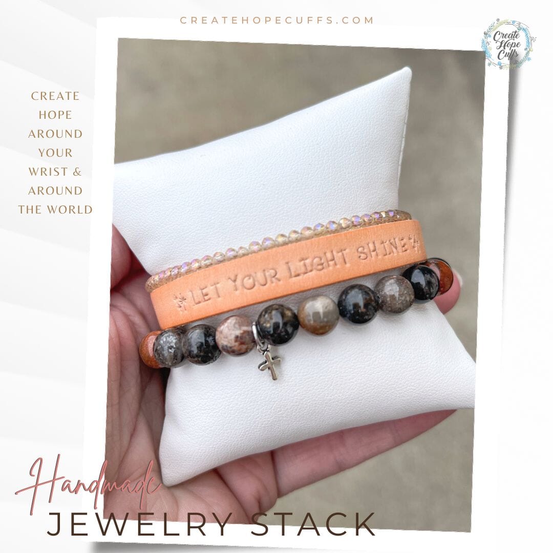Pastel Coral LET YOUR LIGHT SHINE Stack | Skinny Set | Leather Bracelets | Womens Skinny Bracelets Create Hope Cuffs 