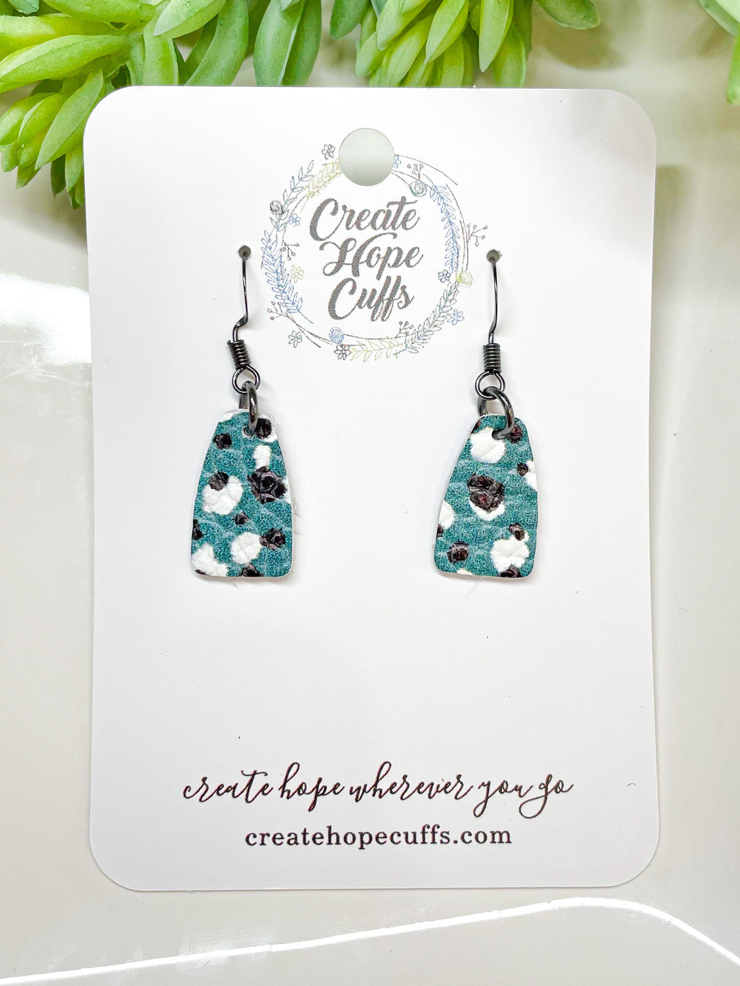 Pop of Green Turquoise Leather Earrings | 2 Styles | Stacked | Hypoallergenic | Women Leather Earrings Create Hope Cuffs Tiny Drops 