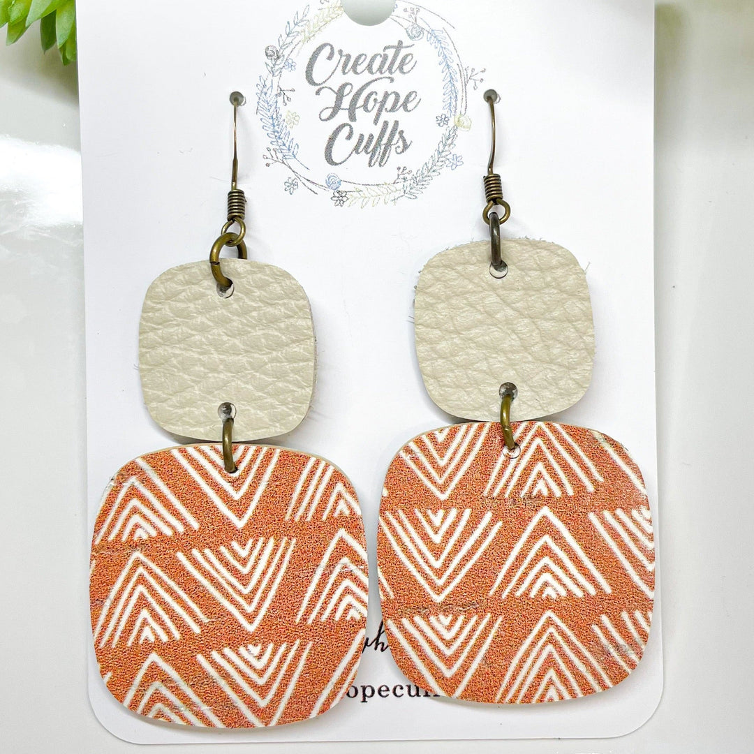 Pumpkin Mudcloth Print Leather Earrings | Stacked | Hypoallergenic | Women Leather Earrings Create Hope Cuffs 