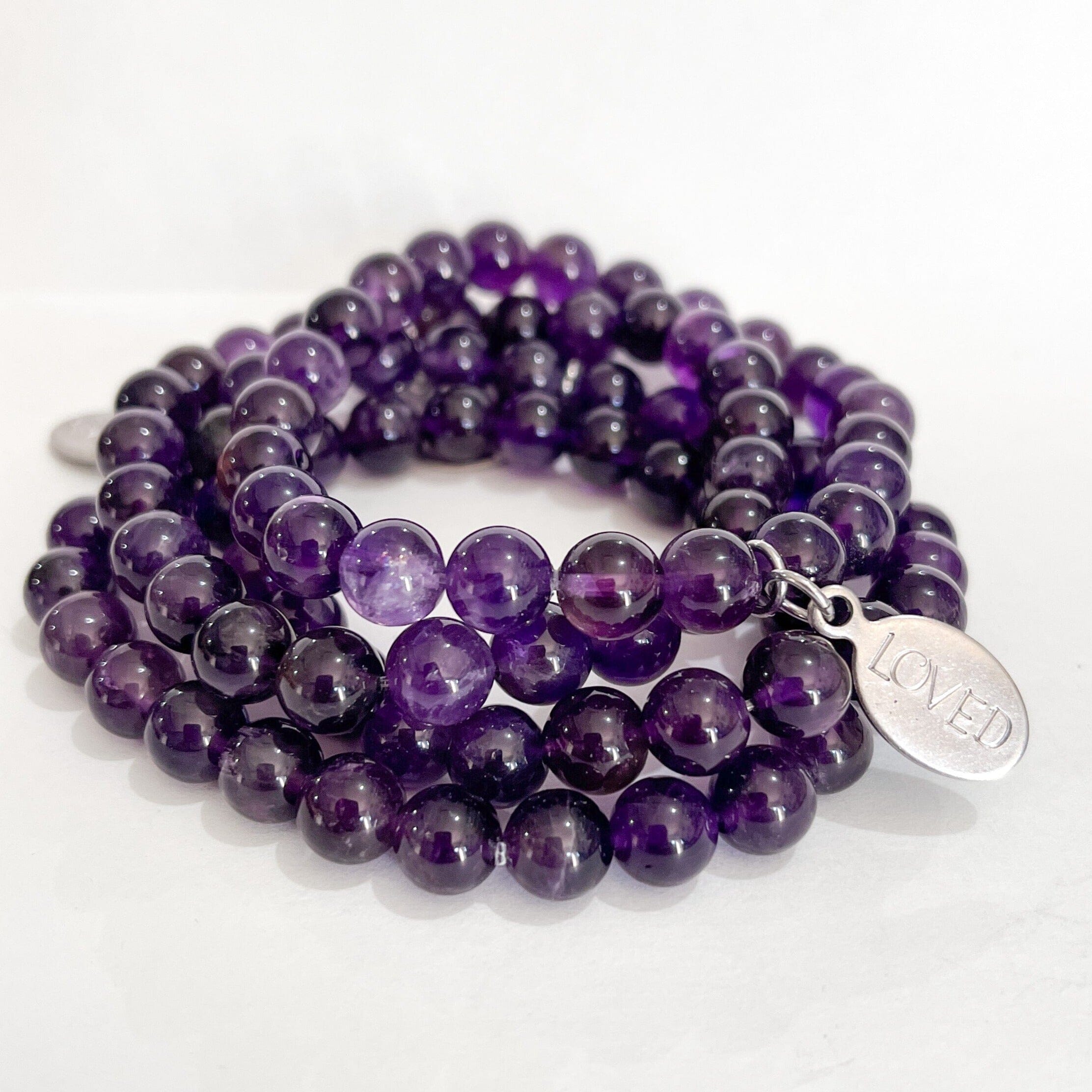 Purple Amethyst Bead Bracelet | LOVED Charm | 8mm | Natural Gemstone | Womens Bracelets Create Hope Cuffs 