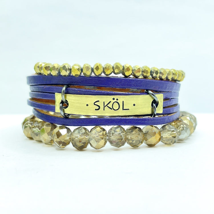 Purple SKOL | Vikings Football | Mini Leather Wrap Bracelet | Women | Adjustable Leather Wrap Create Hope Cuffs 