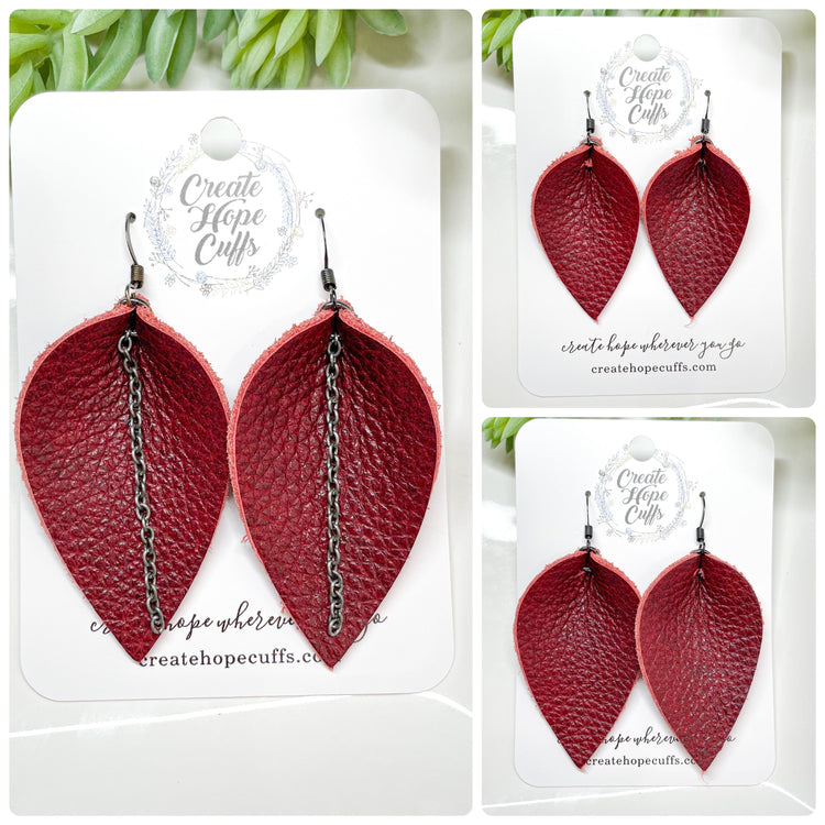 Razzy Red Leather Earrings | 3 Options | Hypoallergenic | Women Leather Earrings Create Hope Cuffs 