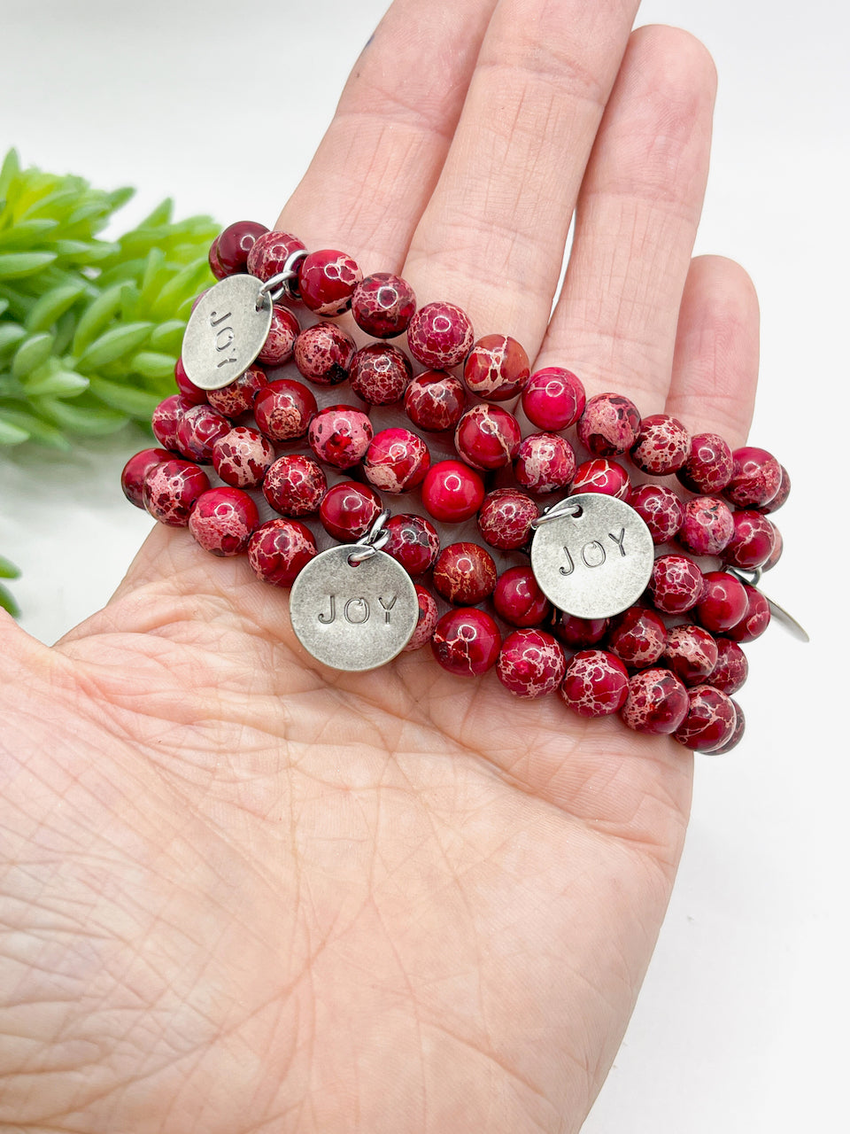 Red Aqua Terra JOY Stone | Gloss Finish | 8mm Beaded Bracelet Bracelets Create Hope Cuffs 