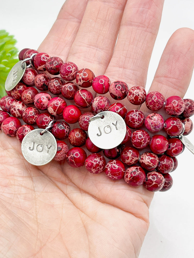 Red Aqua Terra JOY Stone | Gloss Finish | 8mm Beaded Bracelet Bracelets Create Hope Cuffs 