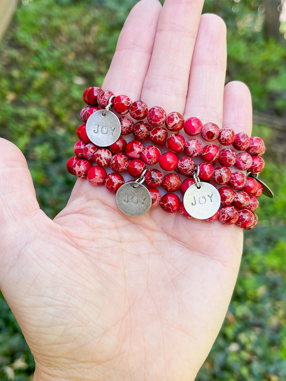 Red Turquoise Bead Bracelet, 8mm, Semi Colon Charm, Natural Stone
