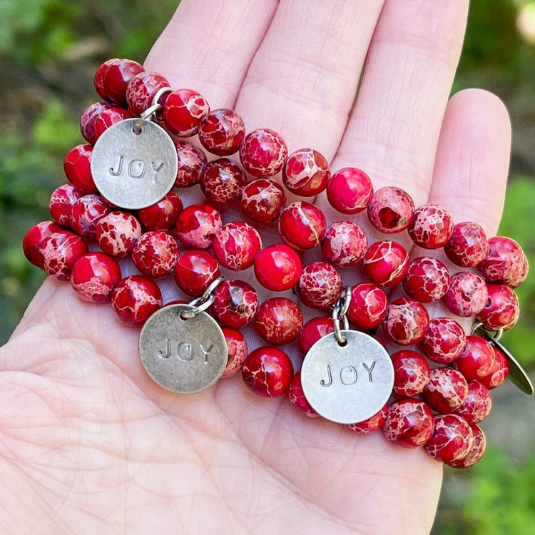 Red Aqua Terra JOY Stone | Gloss Finish | 8mm Beaded Bracelet Bracelets Create Hope Cuffs 