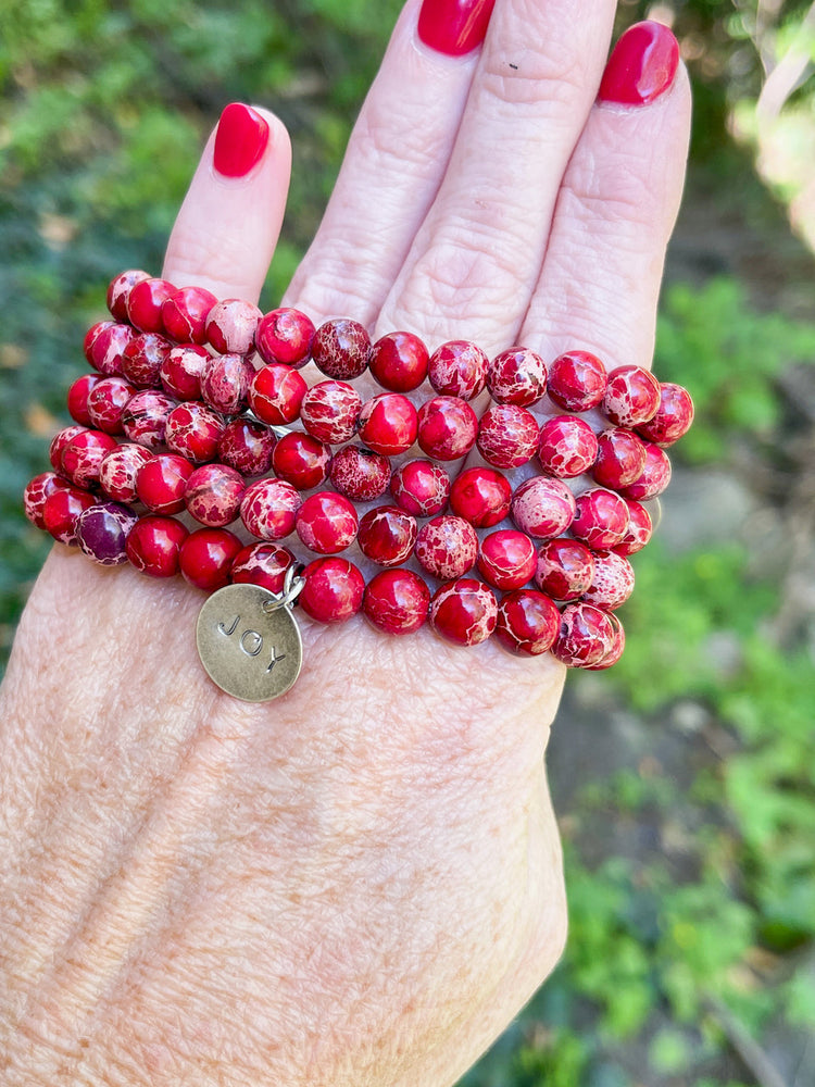 Red Aqua Terra JOY Stone | Gloss Finish | 8mm Beaded Bracelet Bracelets Create Hope Cuffs 