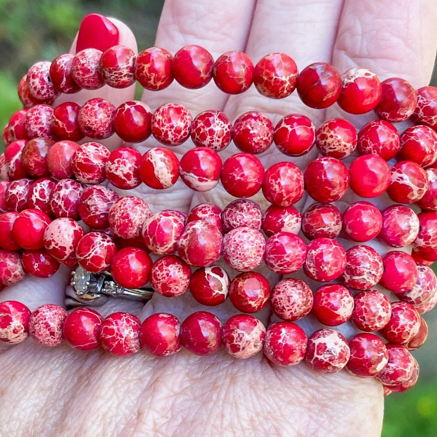Red Aqua Terra Marble | Gemstone Bead Bracelets | 6mm Stone | Women Bracelets Create Hope Cuffs 