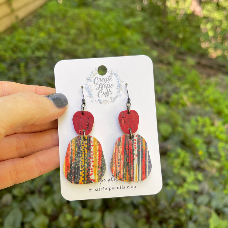 Red Bubble Stripes Leather Earrings | Stacked | Hypoallergenic | Women Leather Earrings Create Hope Cuffs 