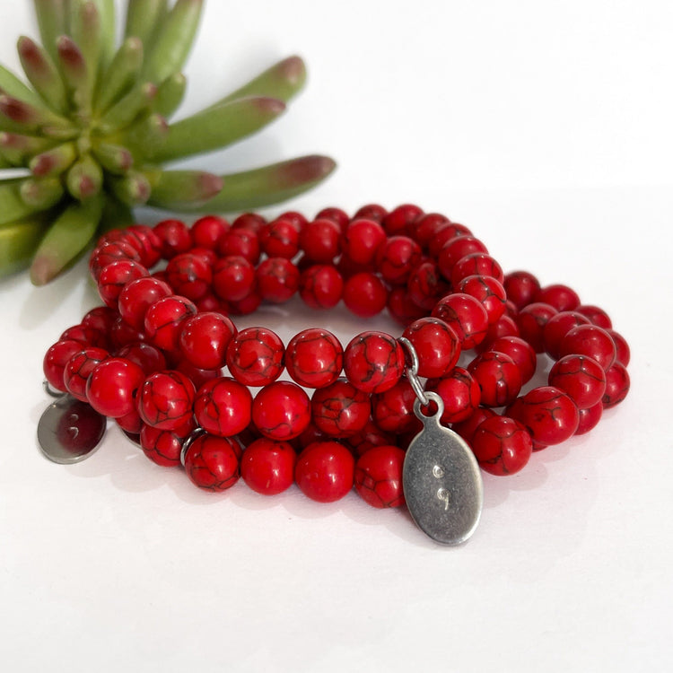 Red Turquoise Bead Bracelet | 8mm | Semi Colon | Natural Stone | Womens Bracelets Create Hope Cuffs 