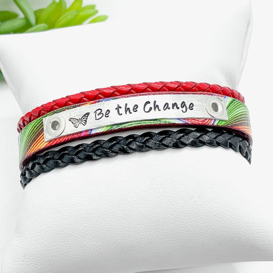 Retro Vibe 'Be the Change' Butterfly| Skinny Set | Leather Bracelets | Womens Skinny Bracelets Create Hope Cuffs 