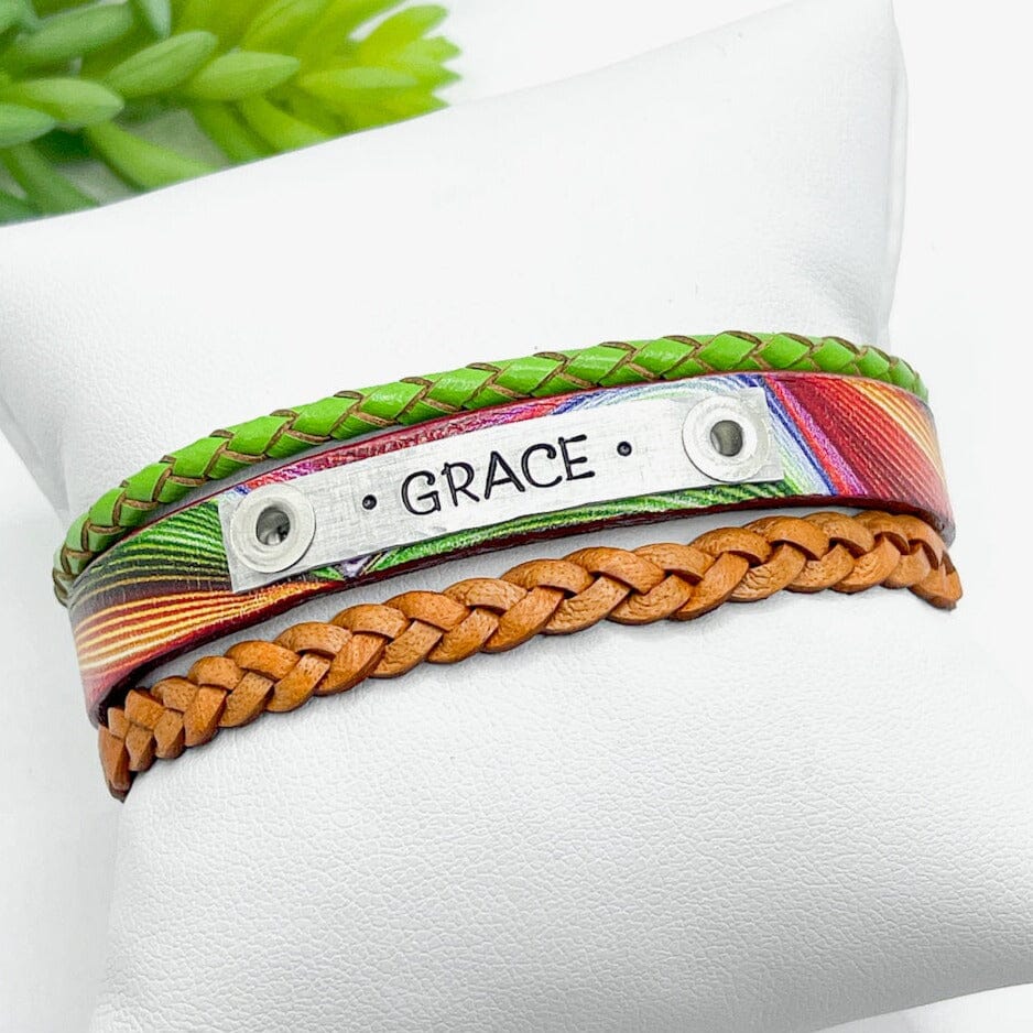 Retro Vibes GRACE | Skinny Set | Leather Bracelets | Womens Skinny Bracelets Create Hope Cuffs 