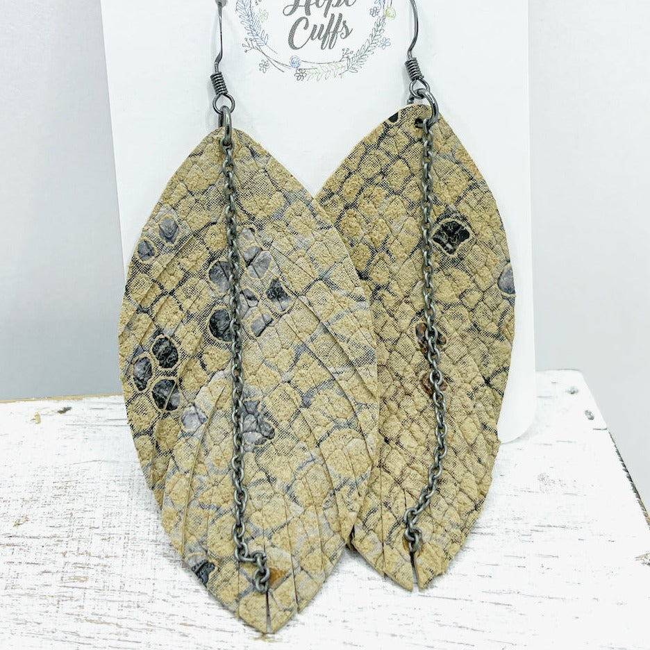 Sand Snakeskin - TWO sizes - Fringe Leaf Leather Earrings, Essential Oil Diffusers Leather Earrings Create Hope Cuffs 