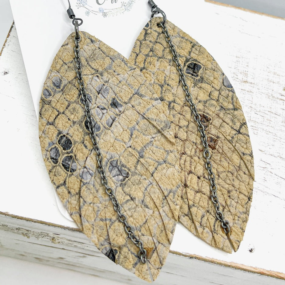 Sand Snakeskin - TWO sizes - Fringe Leaf Leather Earrings, Essential Oil Diffusers Leather Earrings Create Hope Cuffs 