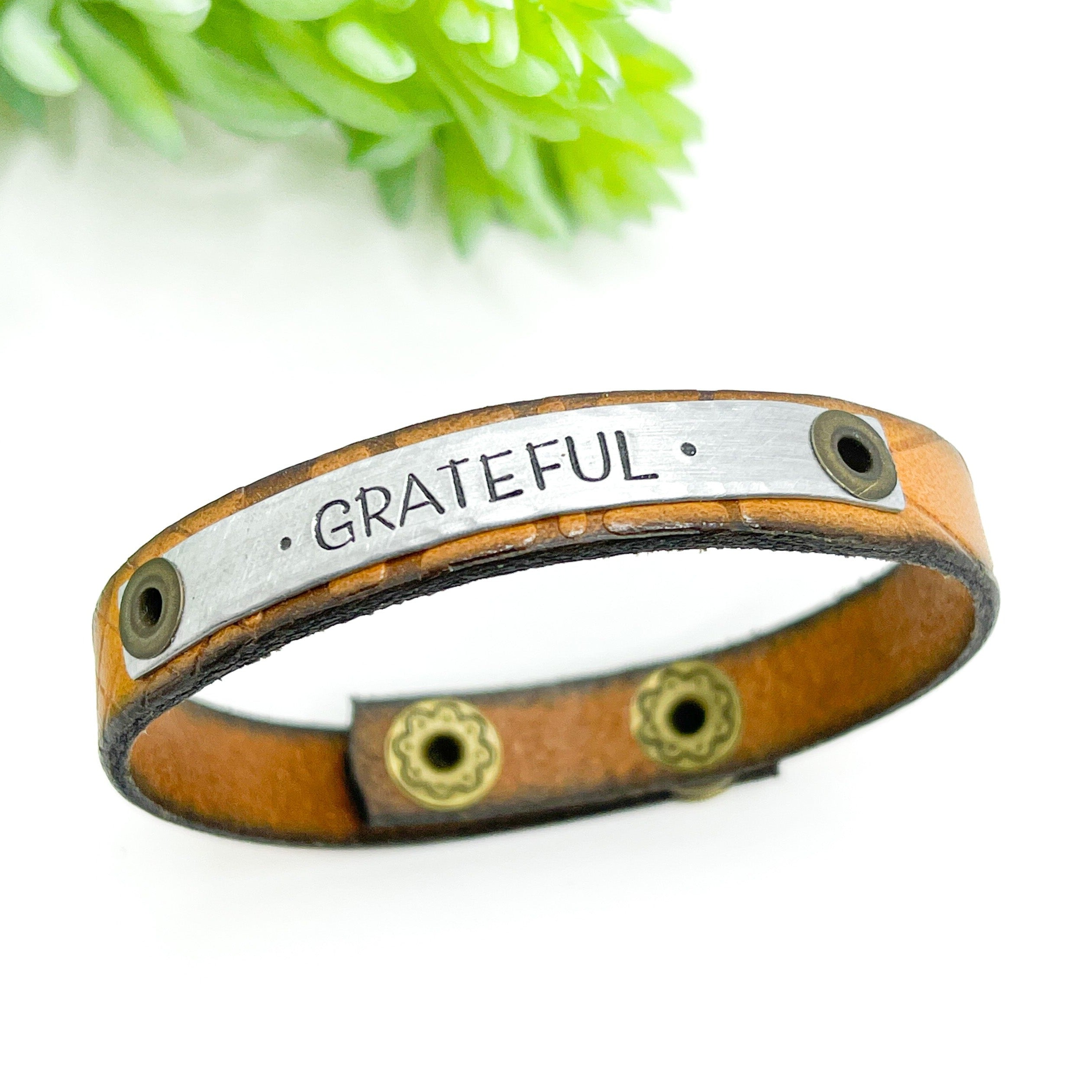 Santa Fe Tan | GRATEFUL | Leather Skinny Bracelet | Adjustable Skinny Bracelets Create Hope Cuffs 