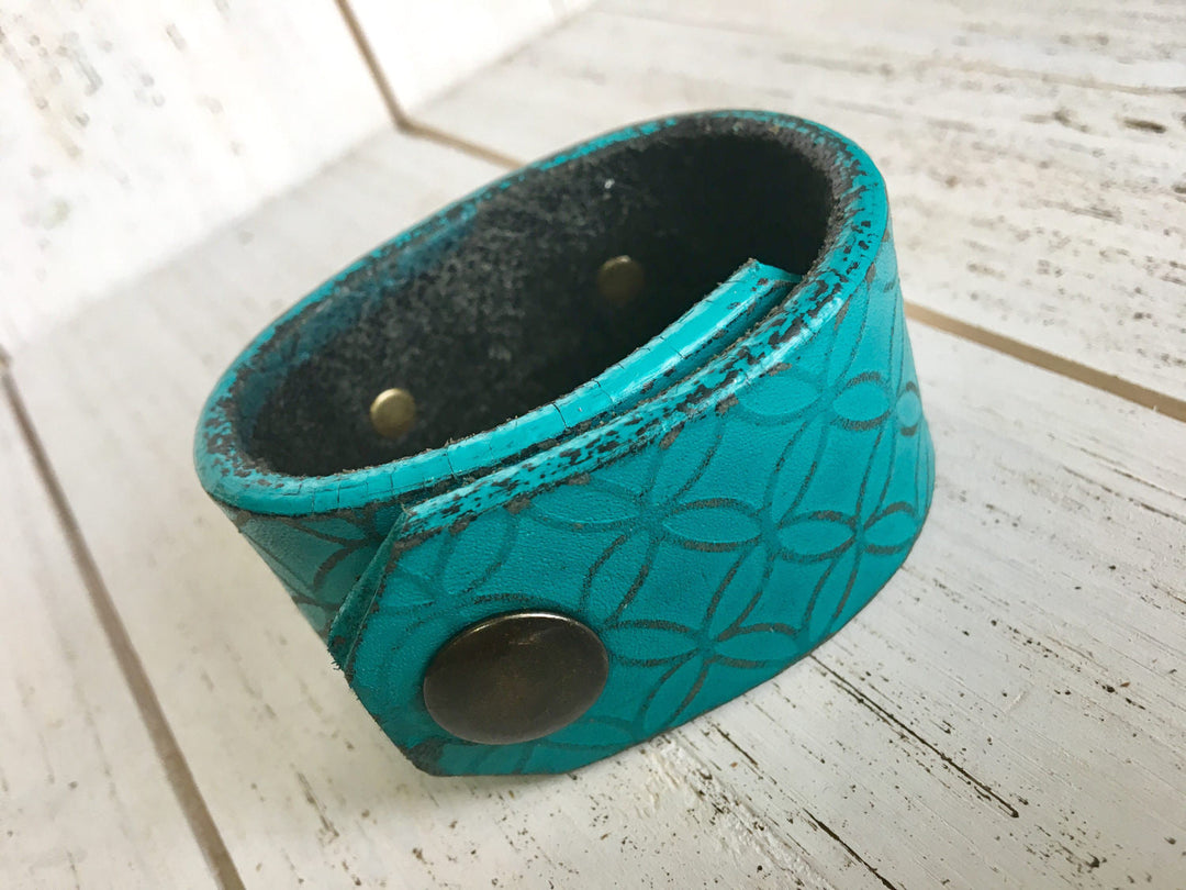 She Believed She Could | Teal | Wide Leather Cuff | Womens | Adjustable Leather Cuff Create Hope Cuffs 
