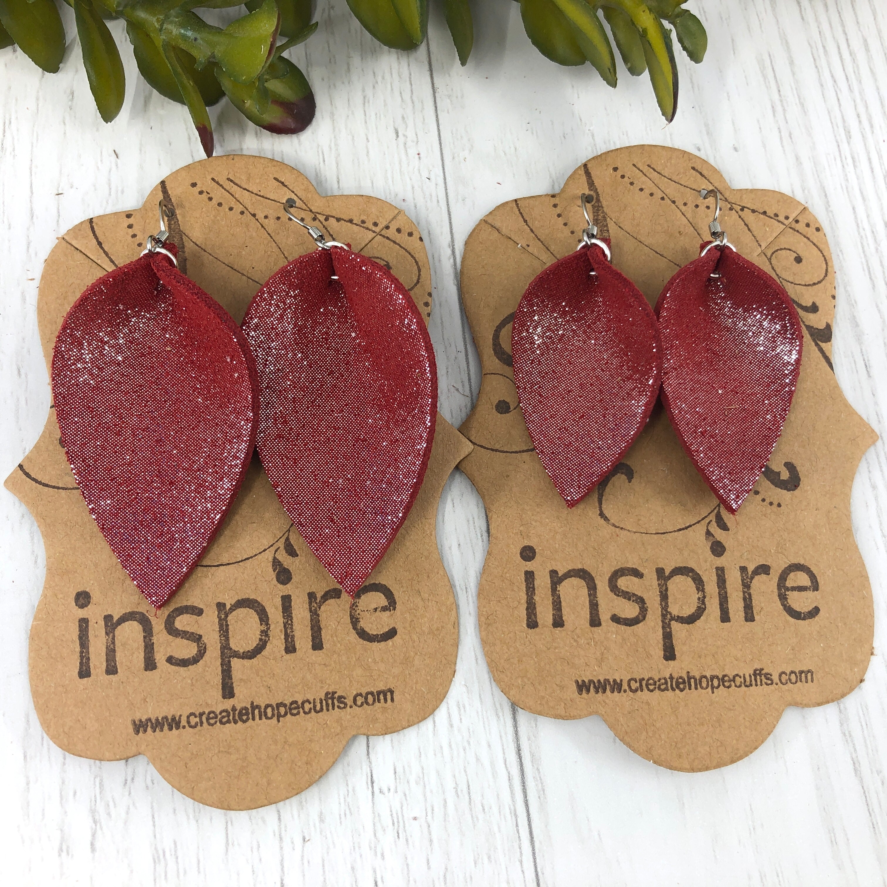 Shimmer Red Leather Earrings, 2 Sizes Essential Oil Diffusers Leather Earrings Create Hope Cuffs 