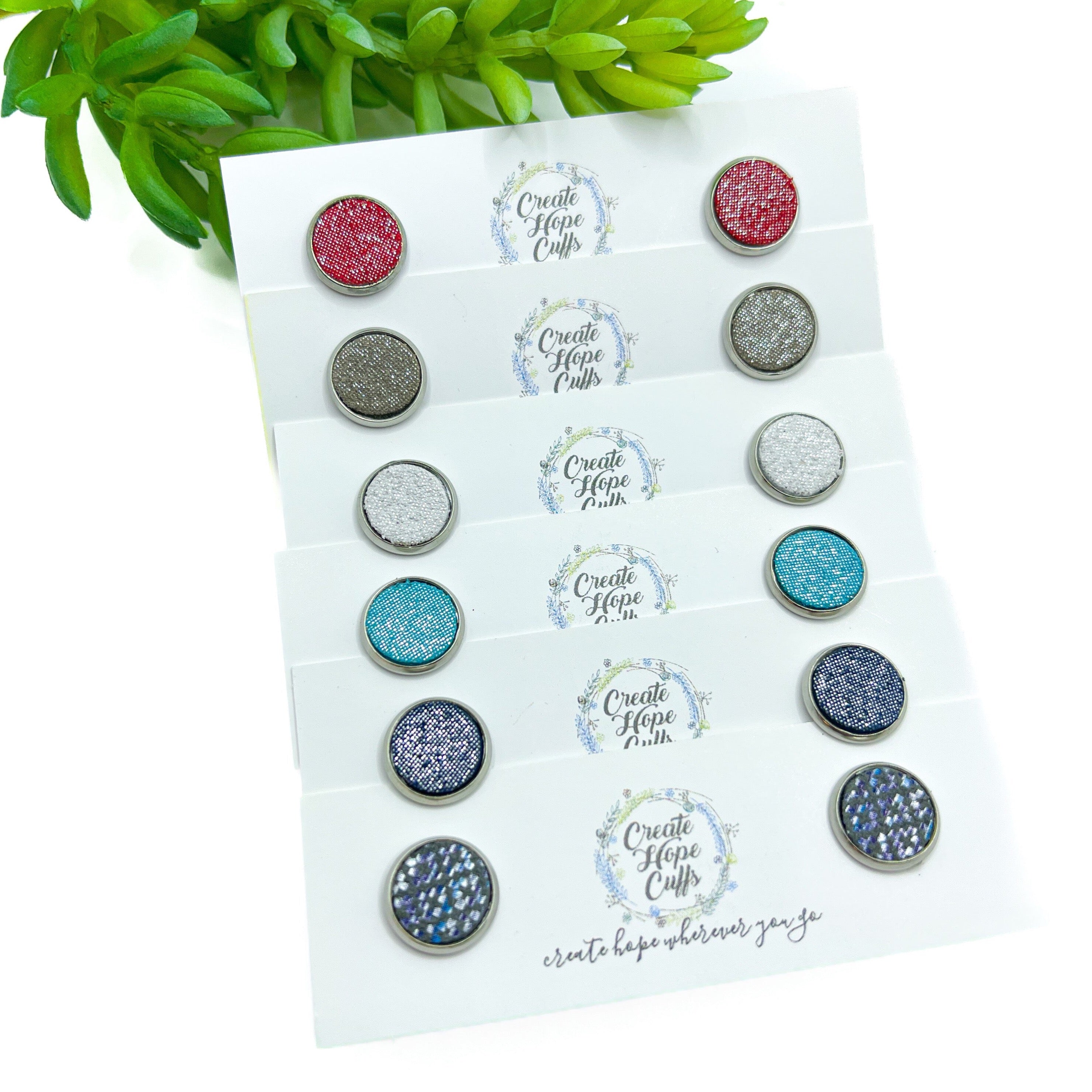 Shimmer STUD Earrings | CHOOSE YOUR COLOR | 6 Colors | Womens Skinny Bracelets Create Hope Cuffs 