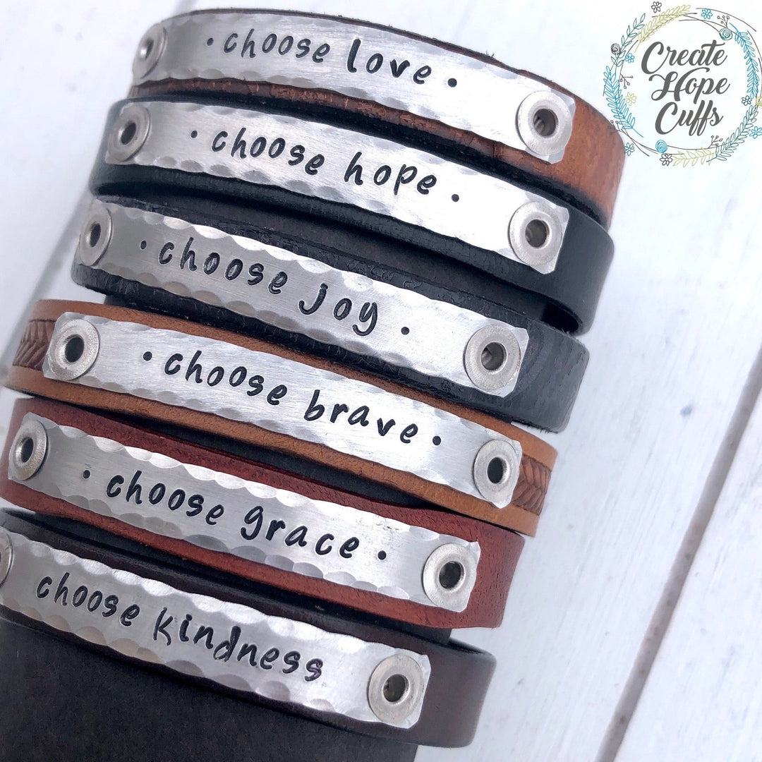 Skinny 'Choose' Leather Bracelet adjustable for Women or Teens Skinny Bracelets Create Hope Cuffs 