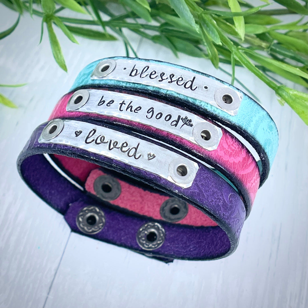 Skinny Empowerment Leather Bracelet adjustable for Women & Teens, 50+ colors Skinny Bracelets Create Hope Cuffs 
