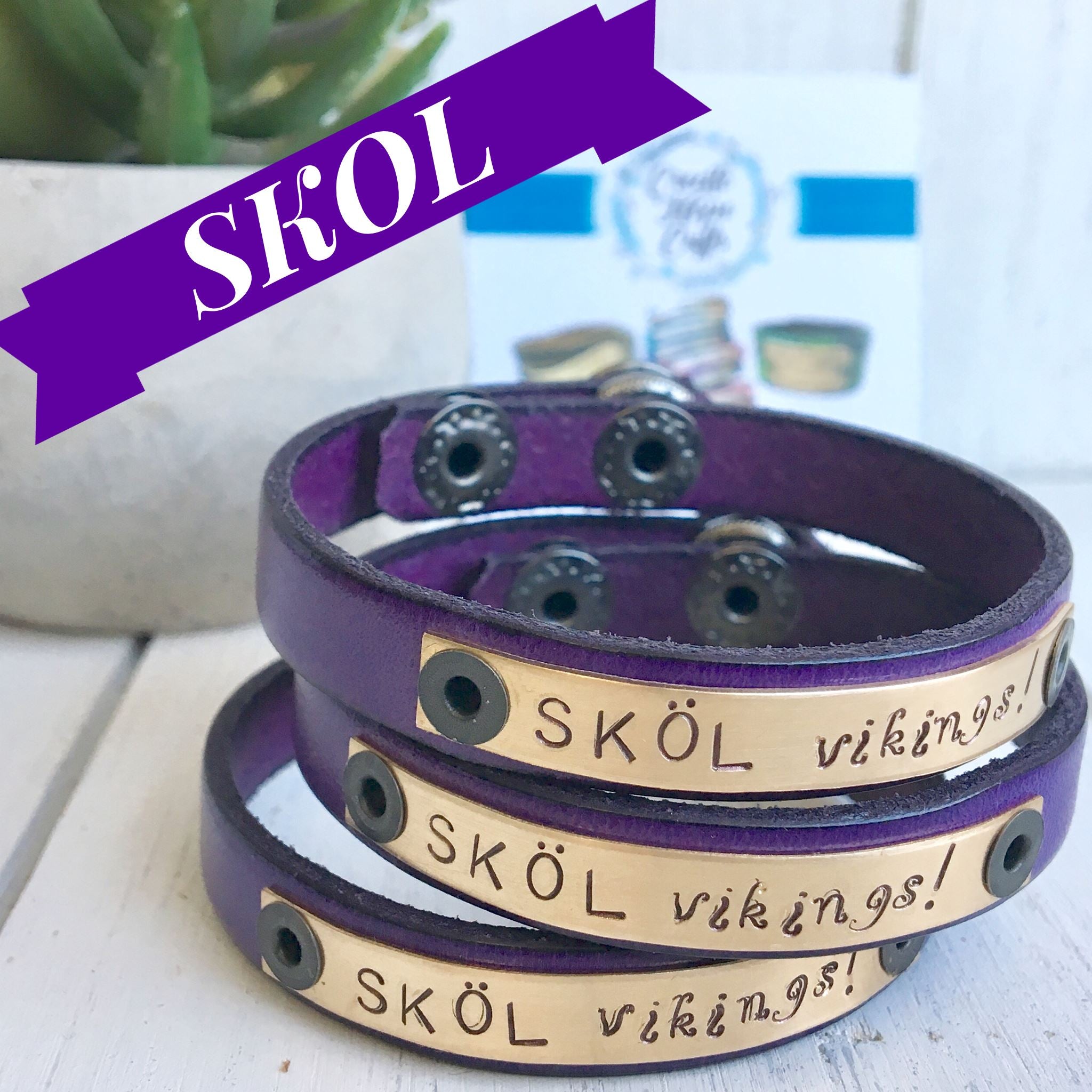 SKOL Vikings Skinny Purple Leather Bracelet, adjustable Skinny Bracelets Create Hope Cuffs 