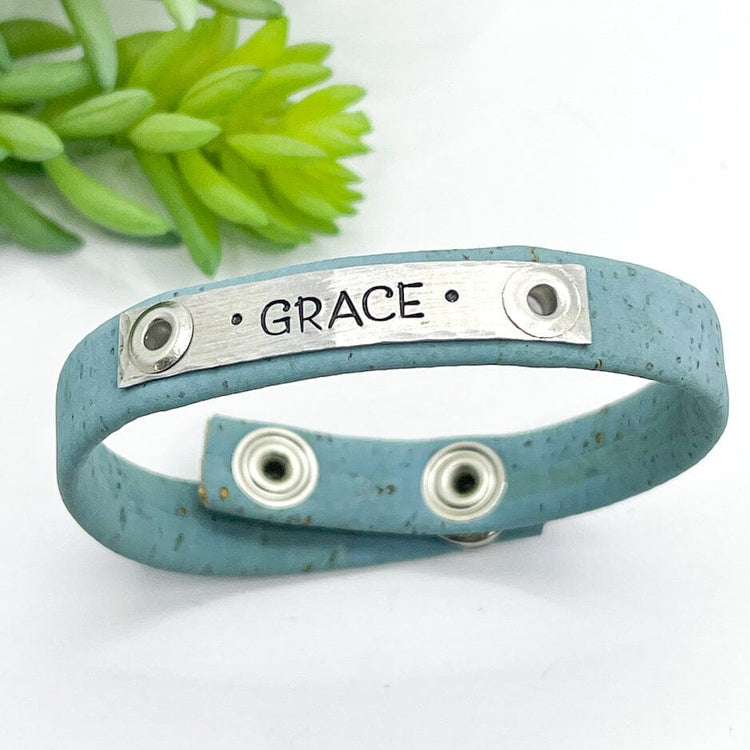 Sky Blue Cork | GRACE | Skinny Bracelet | Adjustable Skinny Bracelets Create Hope Cuffs 