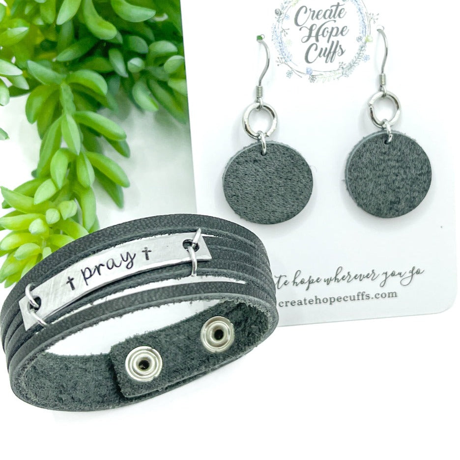 Small Rounded Charcoal Grey Leather Earrings | Hypoallergenic | Women Leather Earrings Create Hope Cuffs 