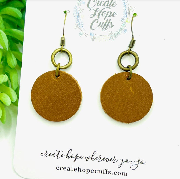 Small Rounded Ginger Snap Leather Earrings | Hypoallergenic | Women Leather Earrings Create Hope Cuffs 