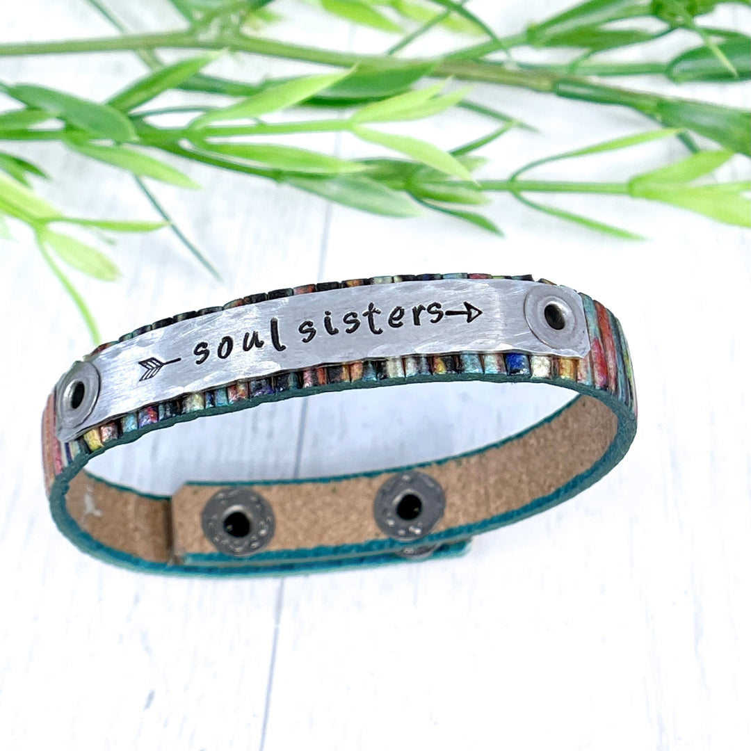 SOUL SISTERS Multi-Color Skinny Leather Bracelet | Women | Adjustable Skinny Bracelets Create Hope Cuffs 