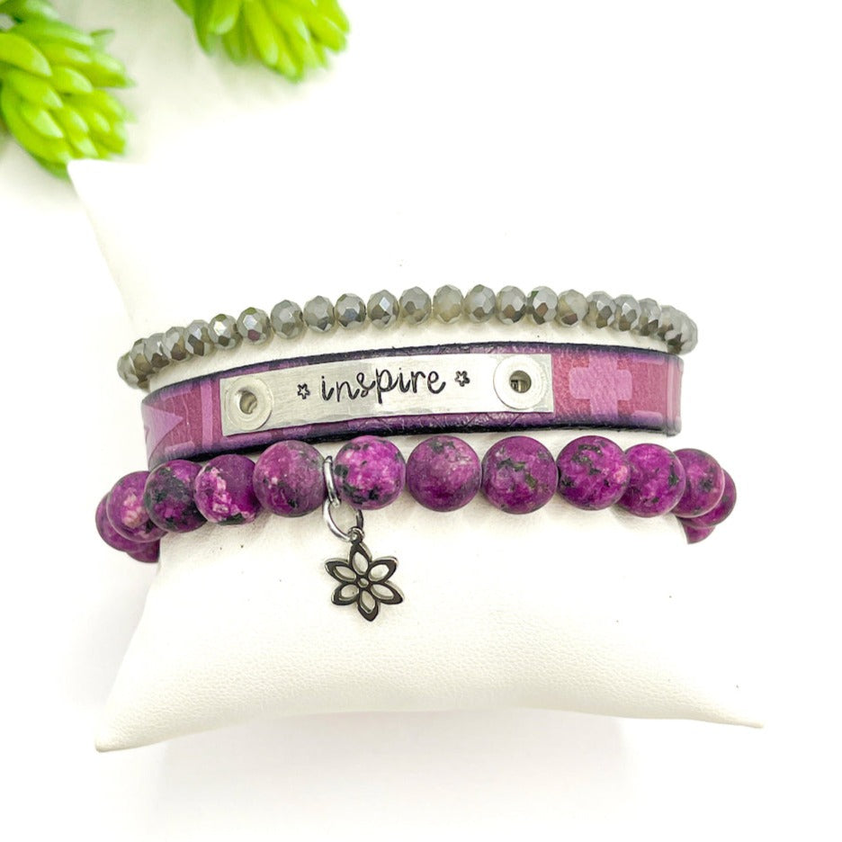 Southwest Orchid Purple INSPIRE Stack | Skinny Set | Cork Bracelets | Womens Skinny Bracelets Create Hope Cuffs 