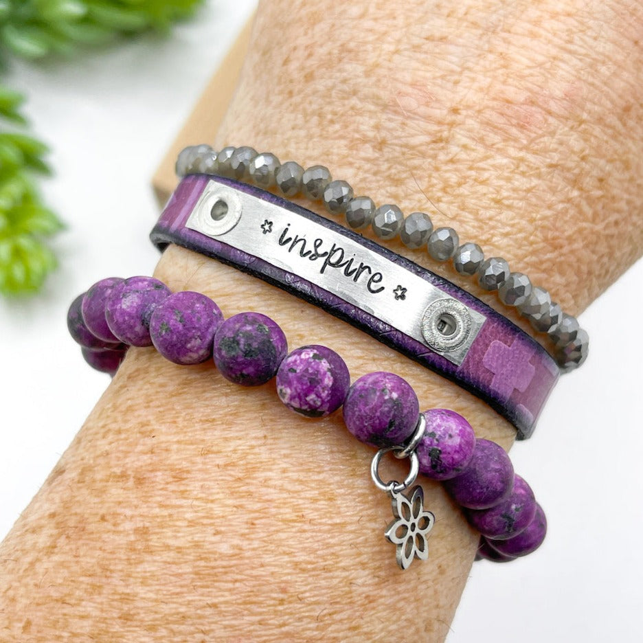 Southwest Orchid Purple INSPIRE Stack | Skinny Set | Cork Bracelets | Womens Skinny Bracelets Create Hope Cuffs 