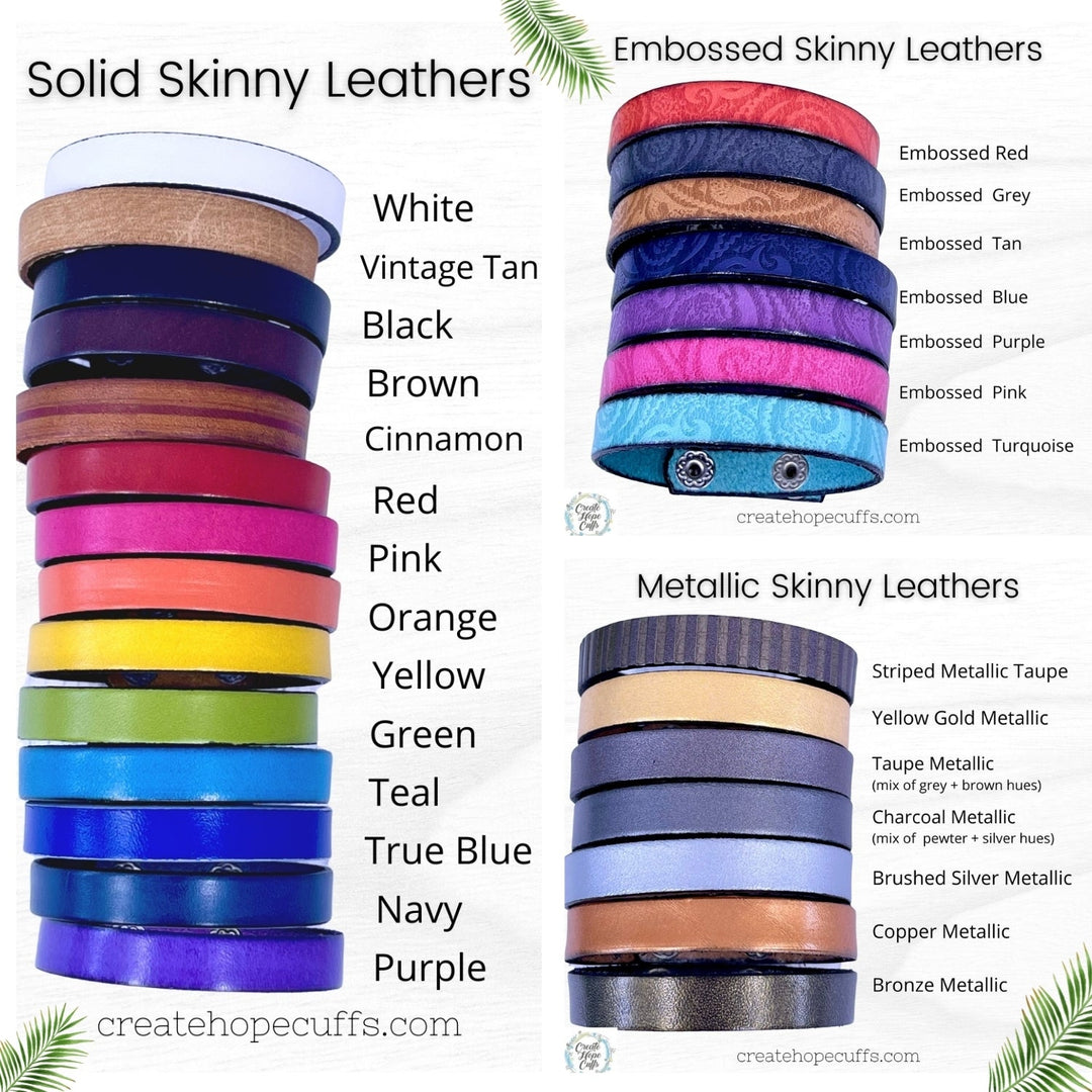SPORTS Skinny Empowerment Leather Bracelet | 40+ Colors | Adjustable for Women or Teens Skinny Bracelets Create Hope Cuffs 