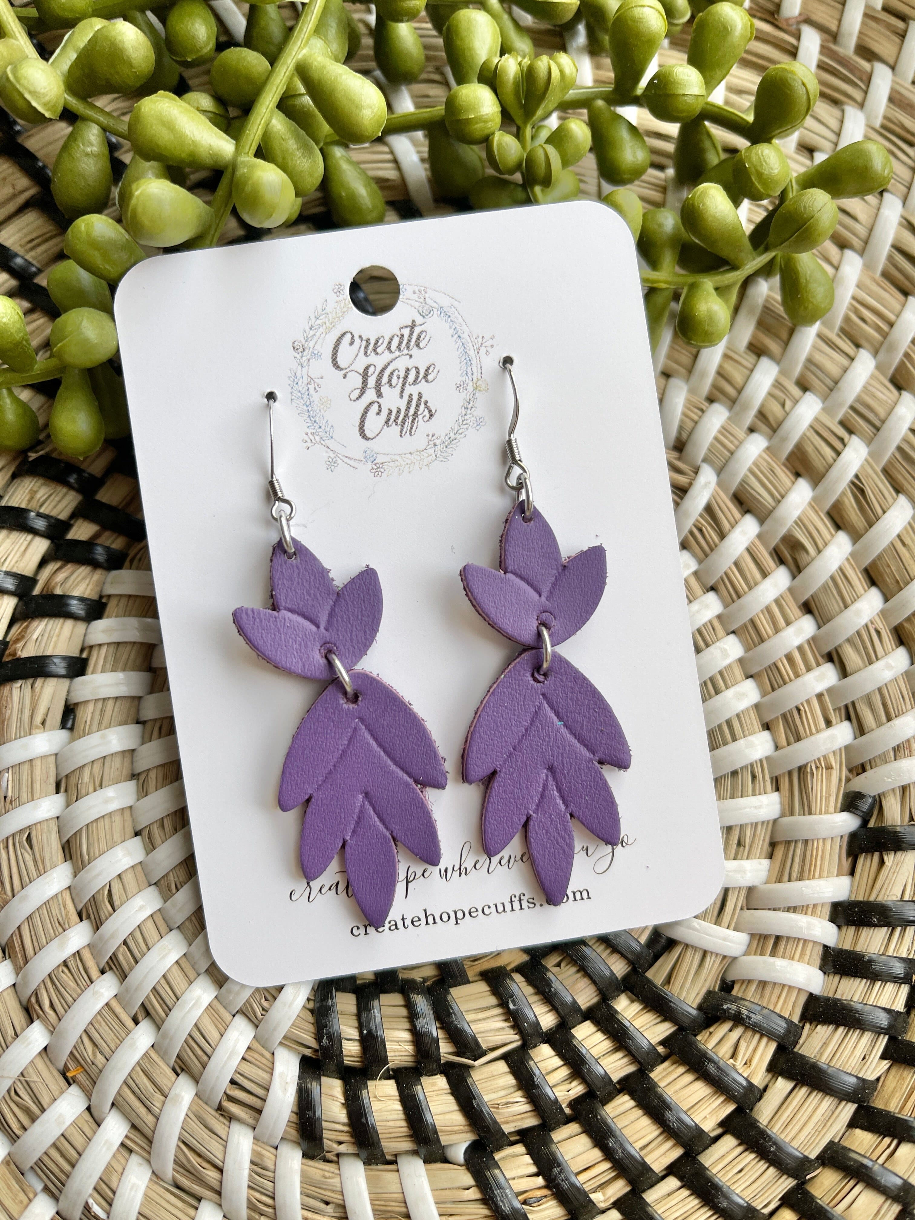Spring Pastel Bouquet | 6 Colors | Leather Earrings | Stacked | Hypoallergenic | Women Leather Earrings Create Hope Cuffs Lilac Purple (darker pair) 