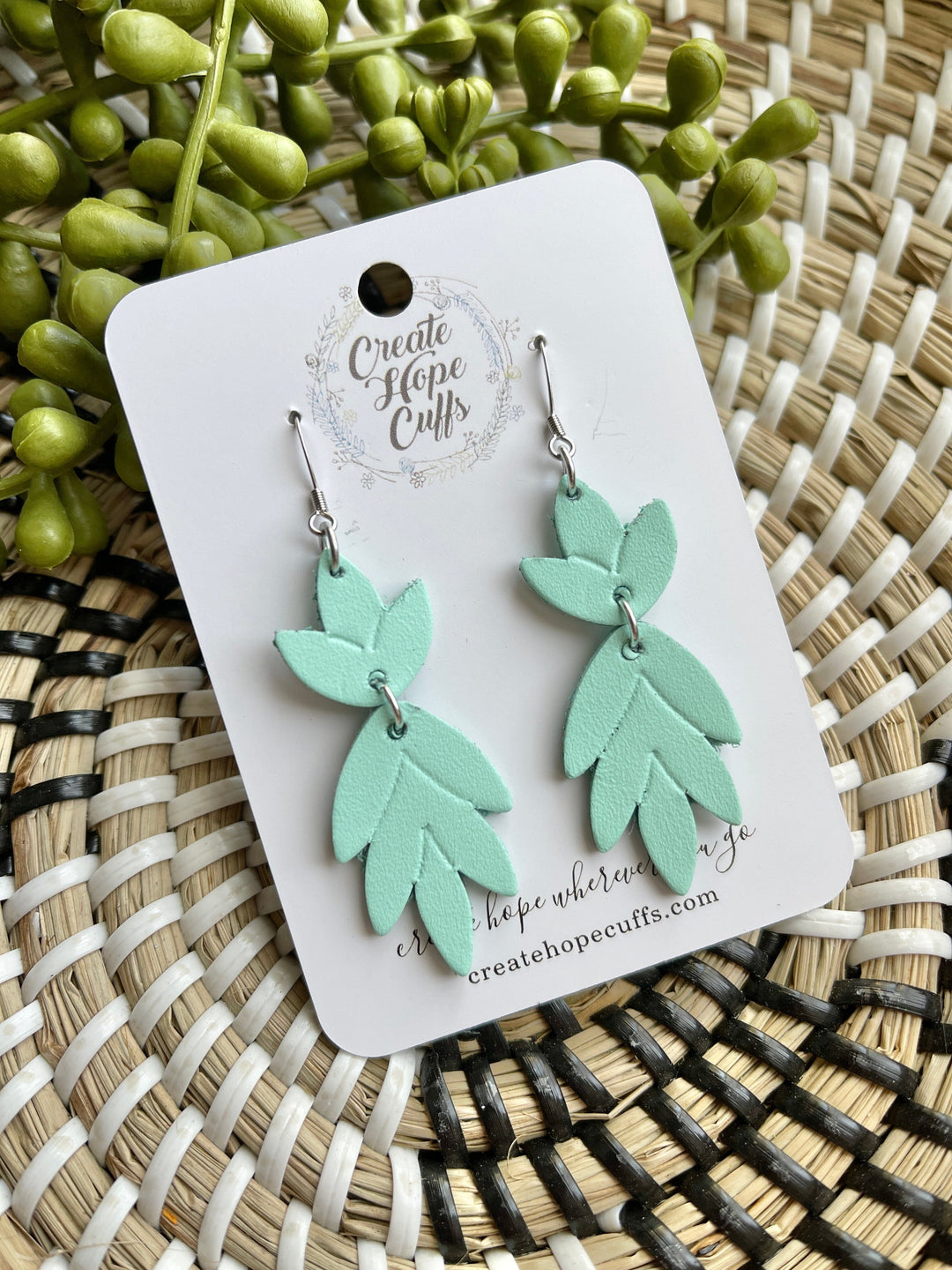 Spring Pastel Bouquet | 6 Colors | Leather Earrings | Stacked | Hypoallergenic | Women Leather Earrings Create Hope Cuffs Pastel Mint Green 
