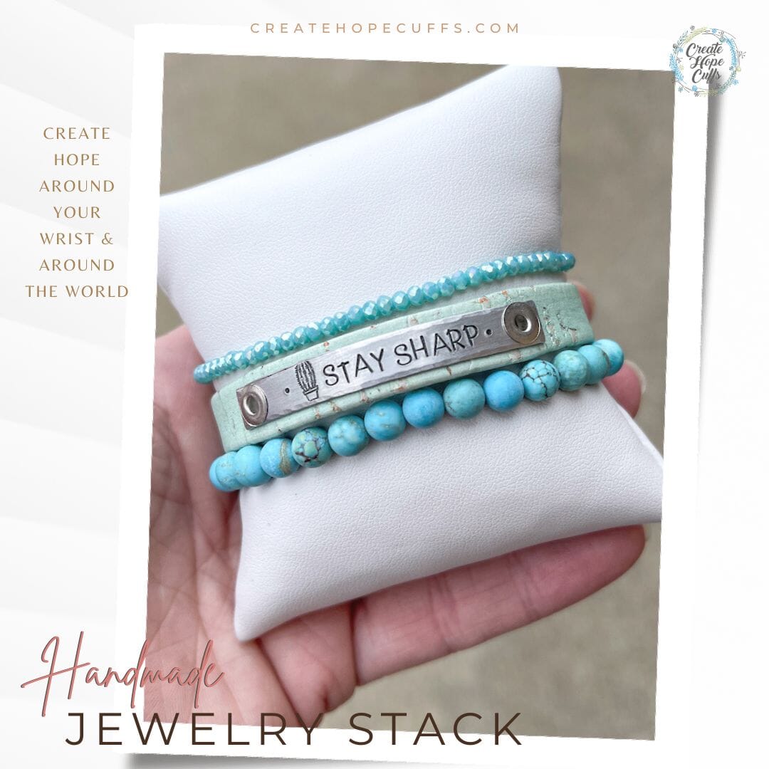 STAY SHARP Minty Green Stack | Skinny Set | Leather Bracelets | Womens Skinny Bracelets Create Hope Cuffs 