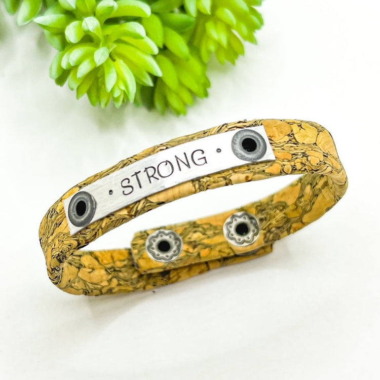 STRONG | Natural Vein Cork | Skinny Bracelet | Adjustable Skinny Bracelets Create Hope Cuffs 