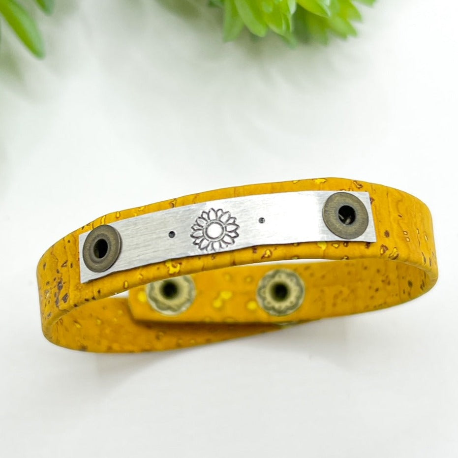 SUNFLOWER | Mustard Cork | Skinny Bracelet | Adjustable Skinny Bracelets Create Hope Cuffs 