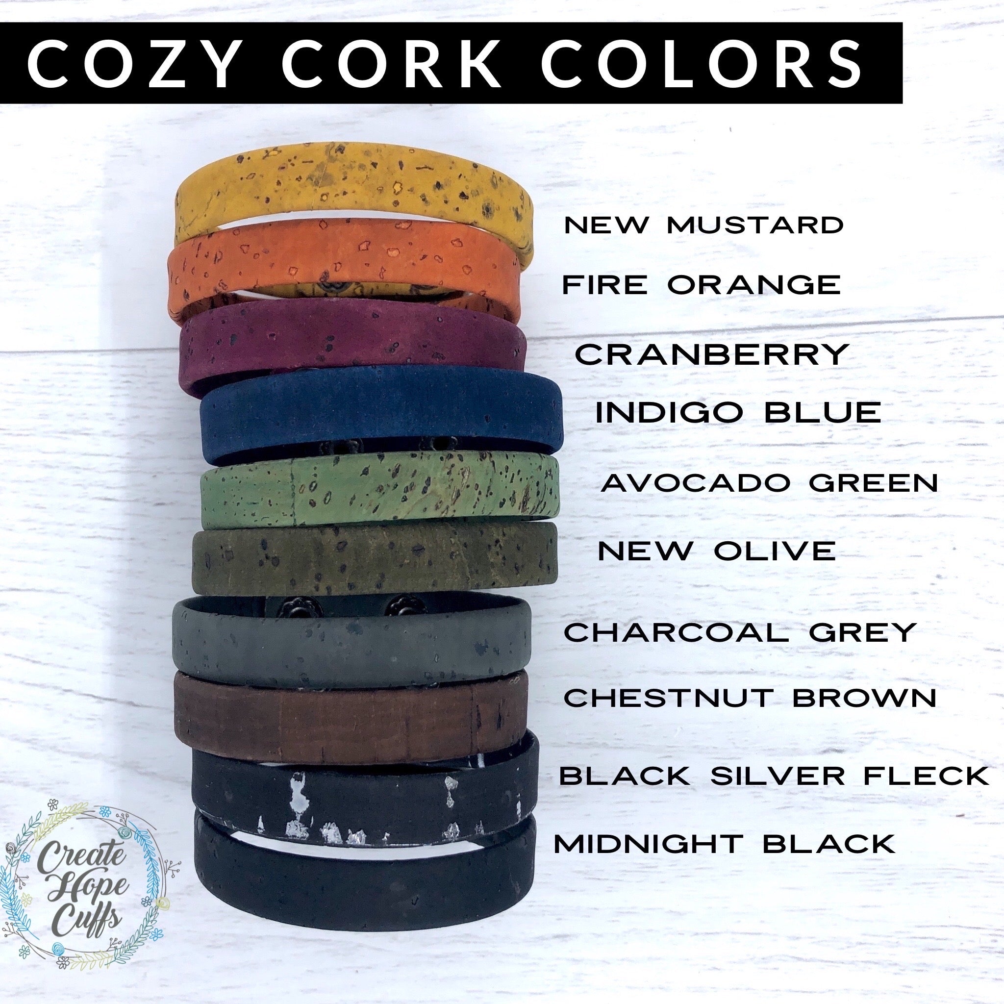 Symbolic Cork Skinny Bracelet, Vegan, ECO friendly Cork Fabric, 7 colors, adjustable Skinny Bracelets Create Hope Cuffs 