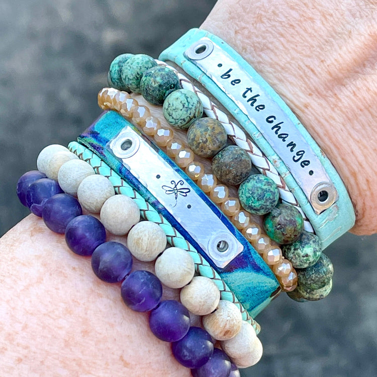 Tan Watercolor | ROOTED IN FAITH | Leather Skinny Bracelet | Adjustable Skinny Bracelets Create Hope Cuffs 