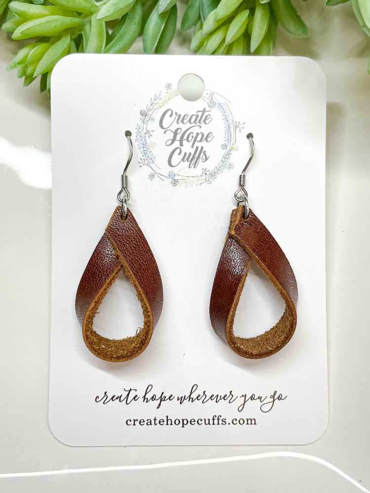 Teardrop Hoop Charcoal Grey Leather Earrings | 2 Sizes | Essential Oil Diffusers Leather Earrings Create Hope Cuffs 